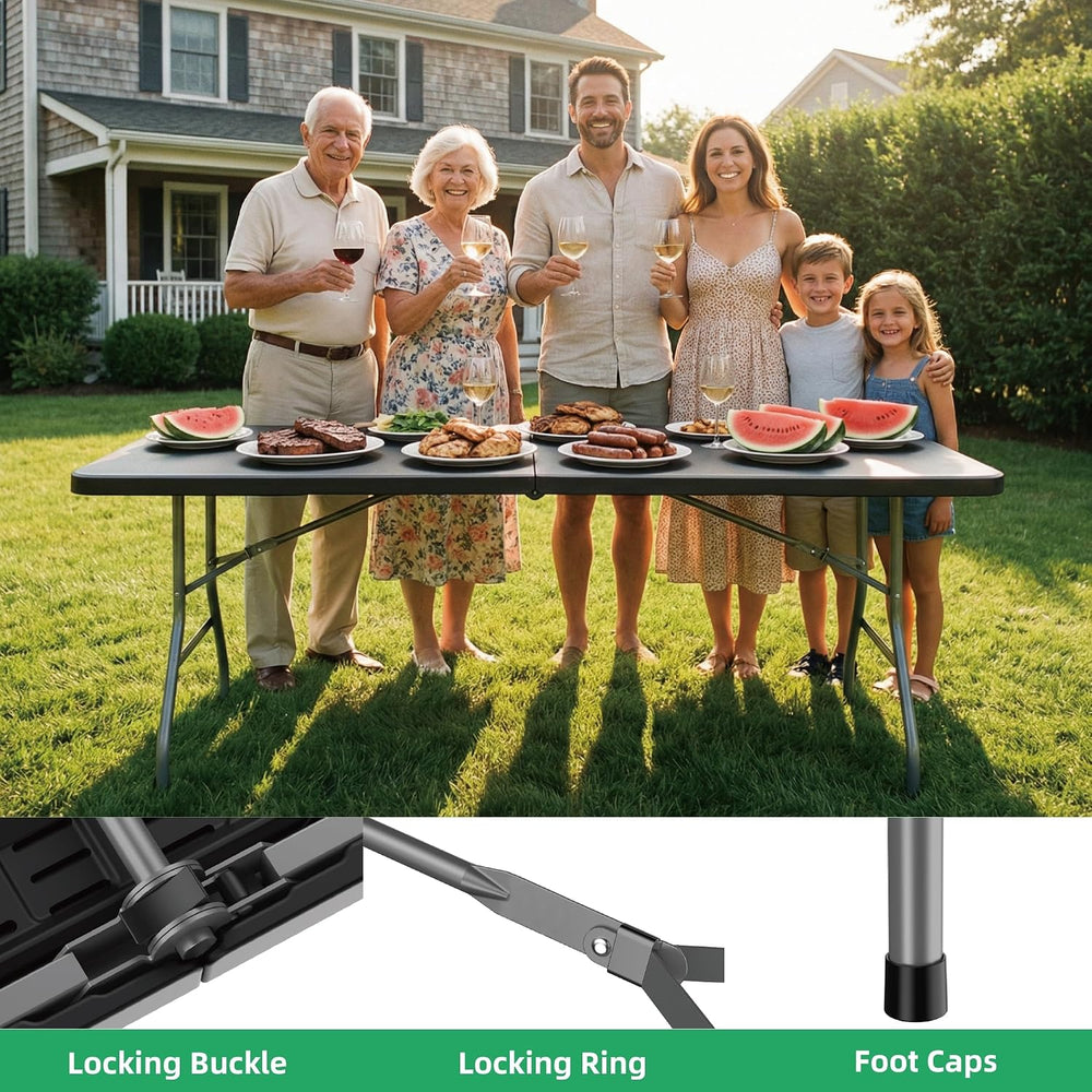 Allpop 6Ft Folding Table for Indoor Outdoor, Fold-in-Half Portable Plastic Di...