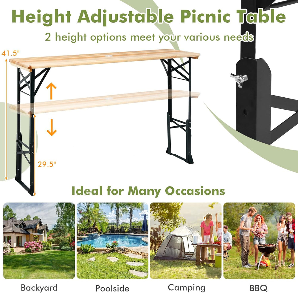 Goplus Folding Picnic Beer Table, 66.5” Outdoor Camping Table with Adjustable...