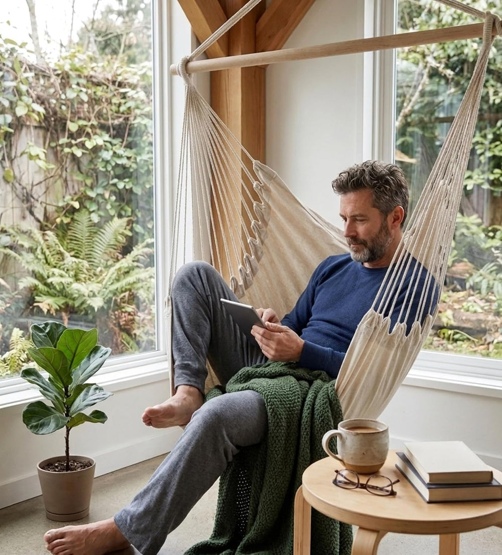 Large Brazilian Hammock Chair, Natural – 150 x 100 cm Cotton Blend Canvas Han...