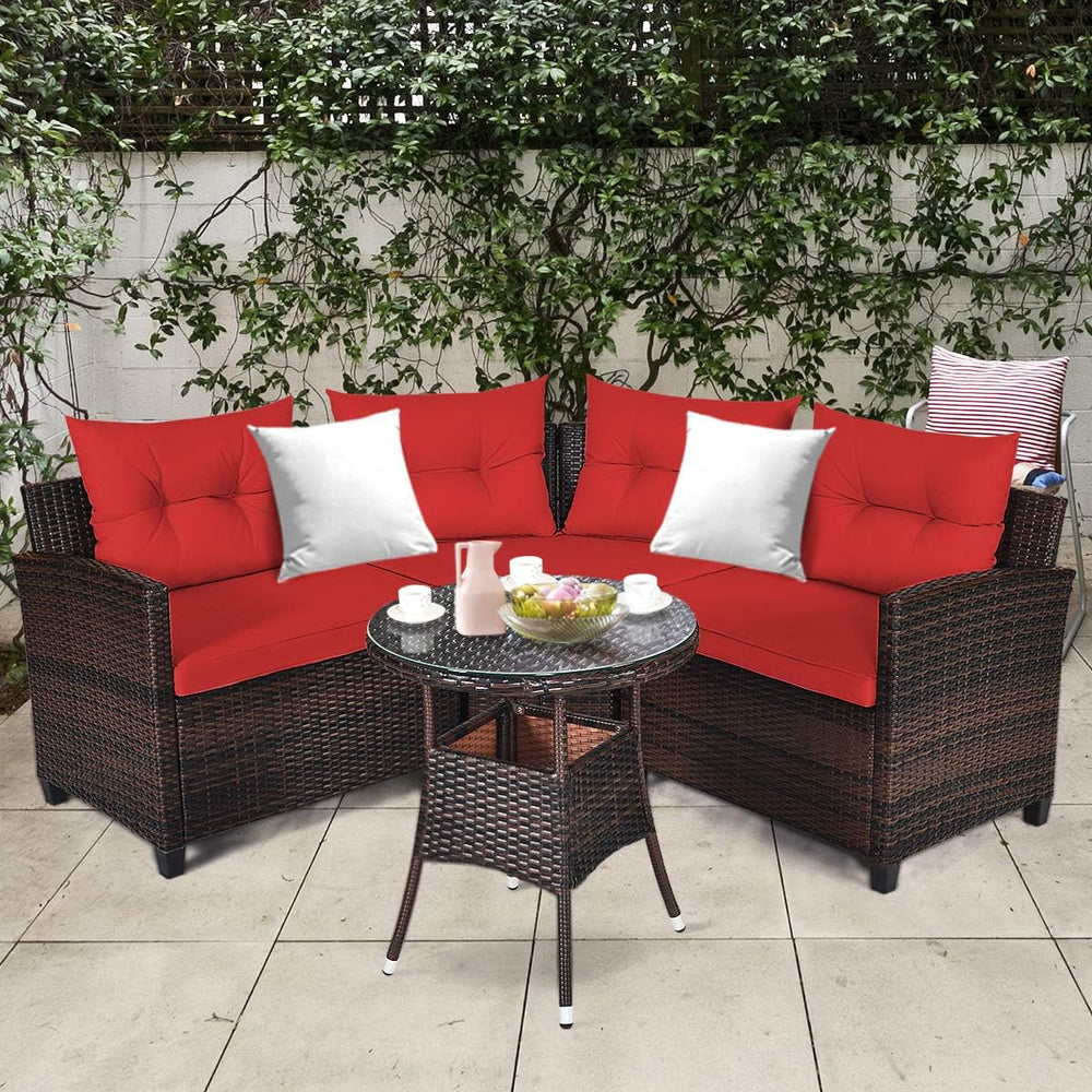 Tangkula 4-Piece C Shape Patio Furniture Set, Outdoor Corner Wicker Rattan Se...
