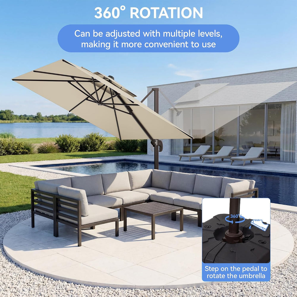 10x10FT Cantilever Outdoor Patio Umbrellas,Double Top Large Square Umbrella H...