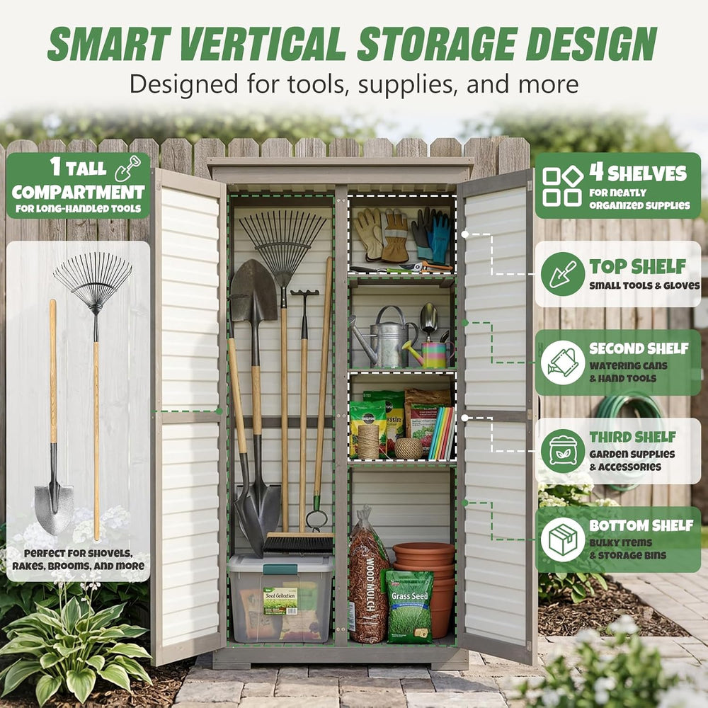 Outdoor Storage Cabinet – Store More in Less Space, Tall Vertical Garden Tool...