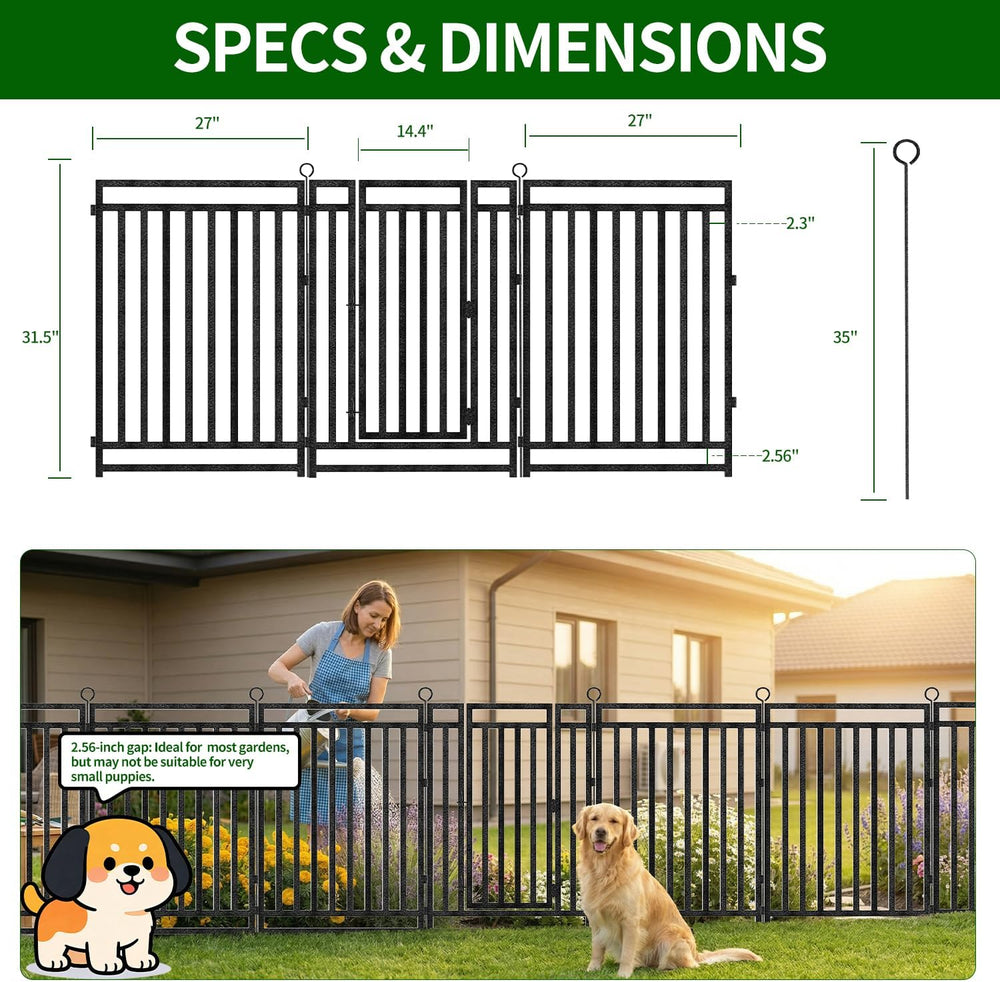 Decorative Garden Fence Metal Dog Fence Outdoor, 40in (H) x 18ft (L), 7 Panel...