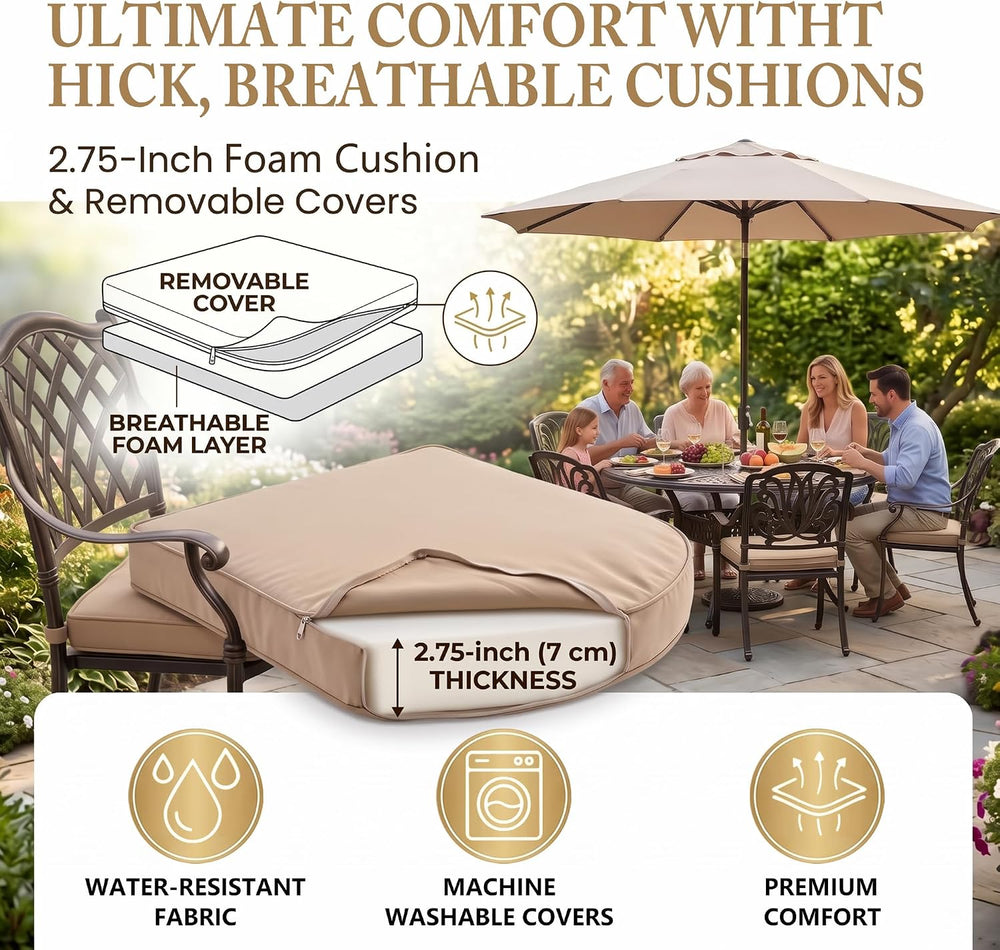 5-Pcs Cast Aluminum Patio Dining Set for 4, 54" Round Table,Bronze