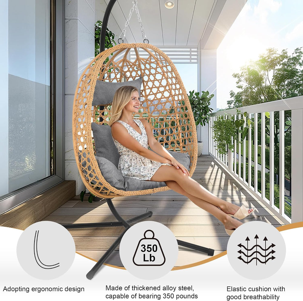 Outdoor Hanging Egg Chair with Stand,Patio Rattan Hammock Chair,Grey