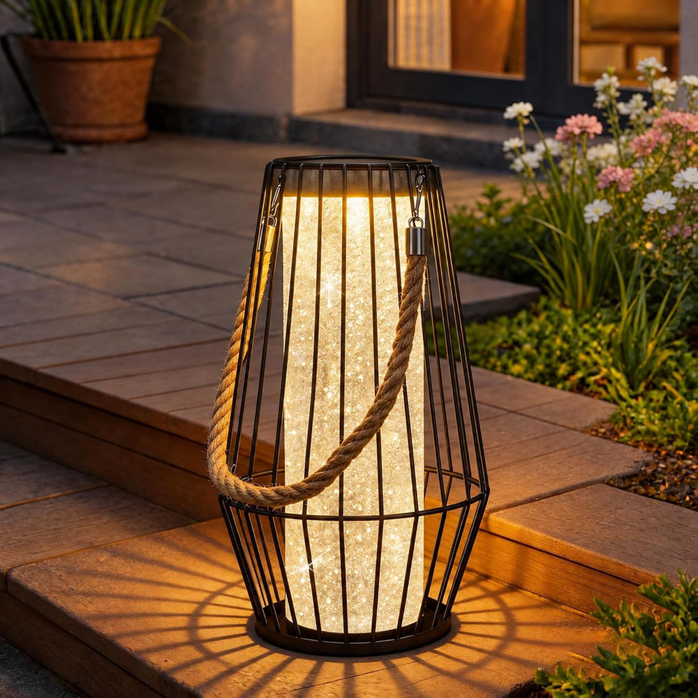 13.5" Outdoor Solar Lantern, Hanging & Tabletop Metal Light for Pati...