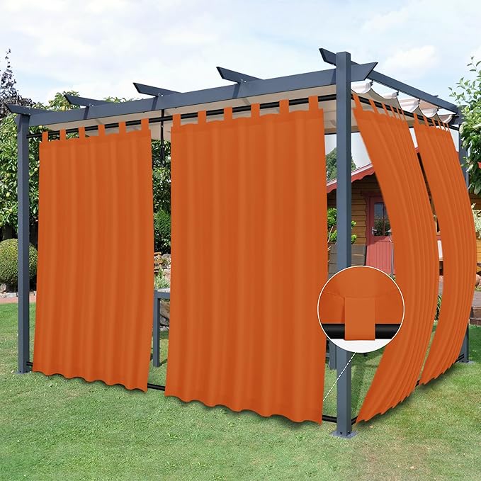 Easy-Going Outdoor Patio Curtains Detachable Tab Top Windproof Weatherproof C...