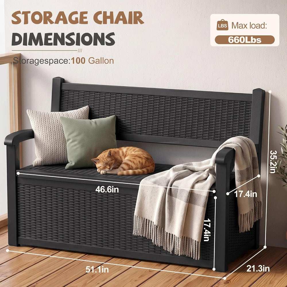 EFU Outdoor Bench Storage Deck Box,120 Gallon Waterproof Wicker
