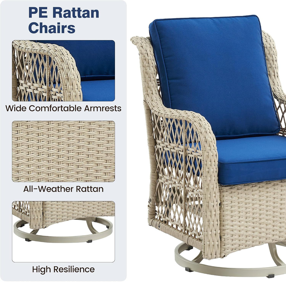 GAOMON 3 Piece Outdoor Patio Set, Wicker Rocking Bistro Set with 2 Swivel Cha...