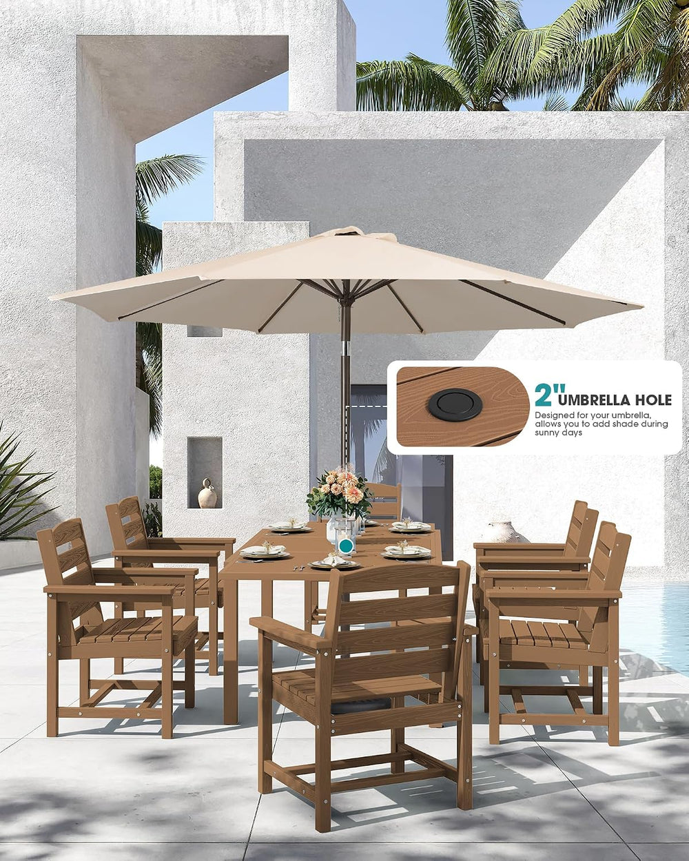 SERWALL HDPE and Aluminum Outdoor Dining Set for 8, Brown