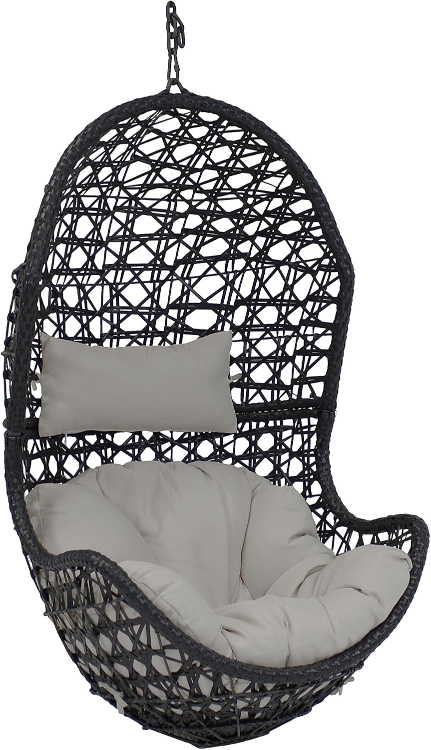 Sunnydaze Cordelia Egg Chair with Cushions -Resin Wicker Hanging Chair with 2...