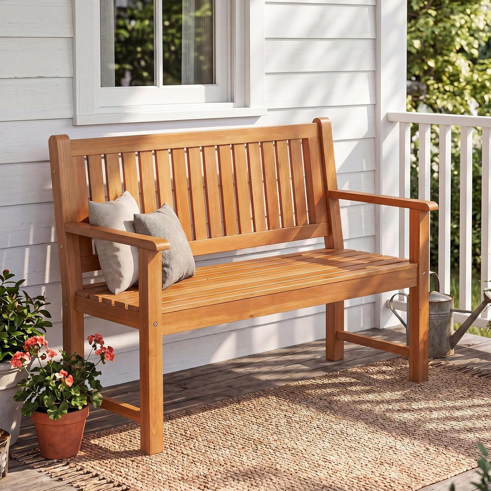 Tangkula 2-Seater Outdoor Wooden Bench, Garden Loveseat Bench, Natural