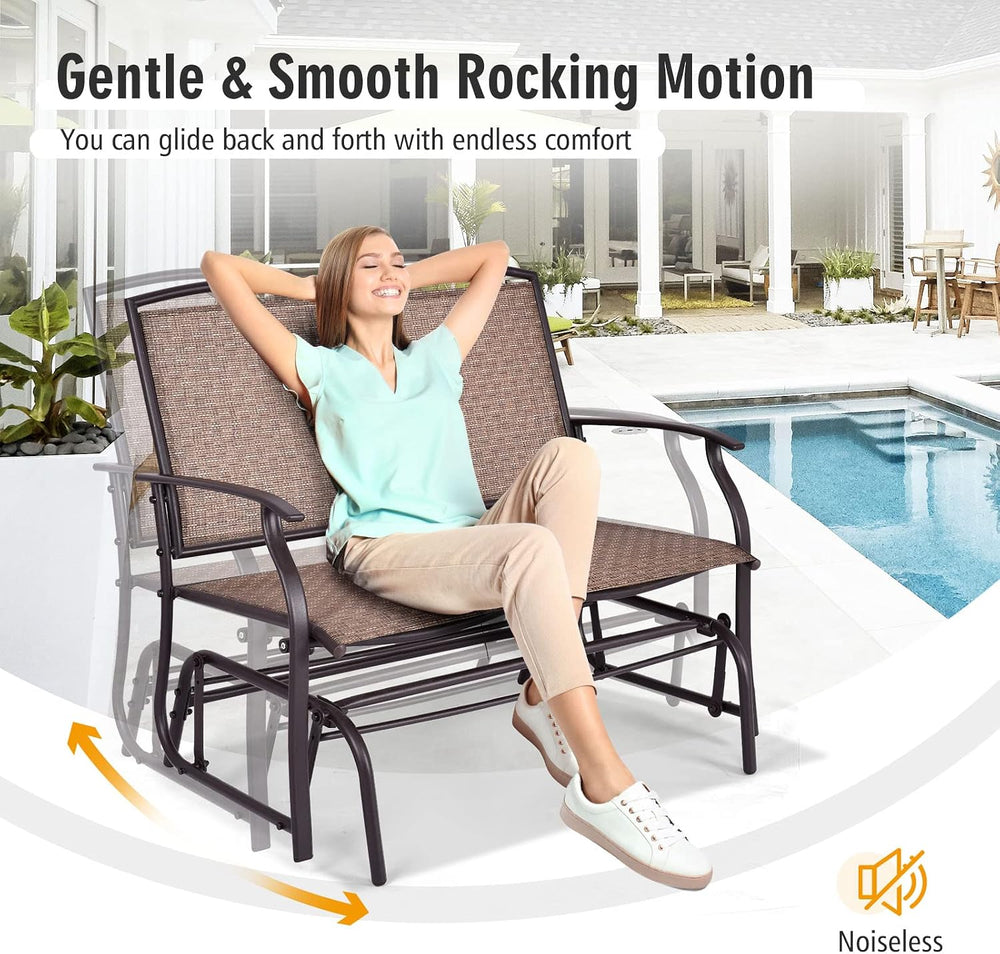 DORTALA 2 Person Patio Glider Chair Bench with Sturdy Metal Frame