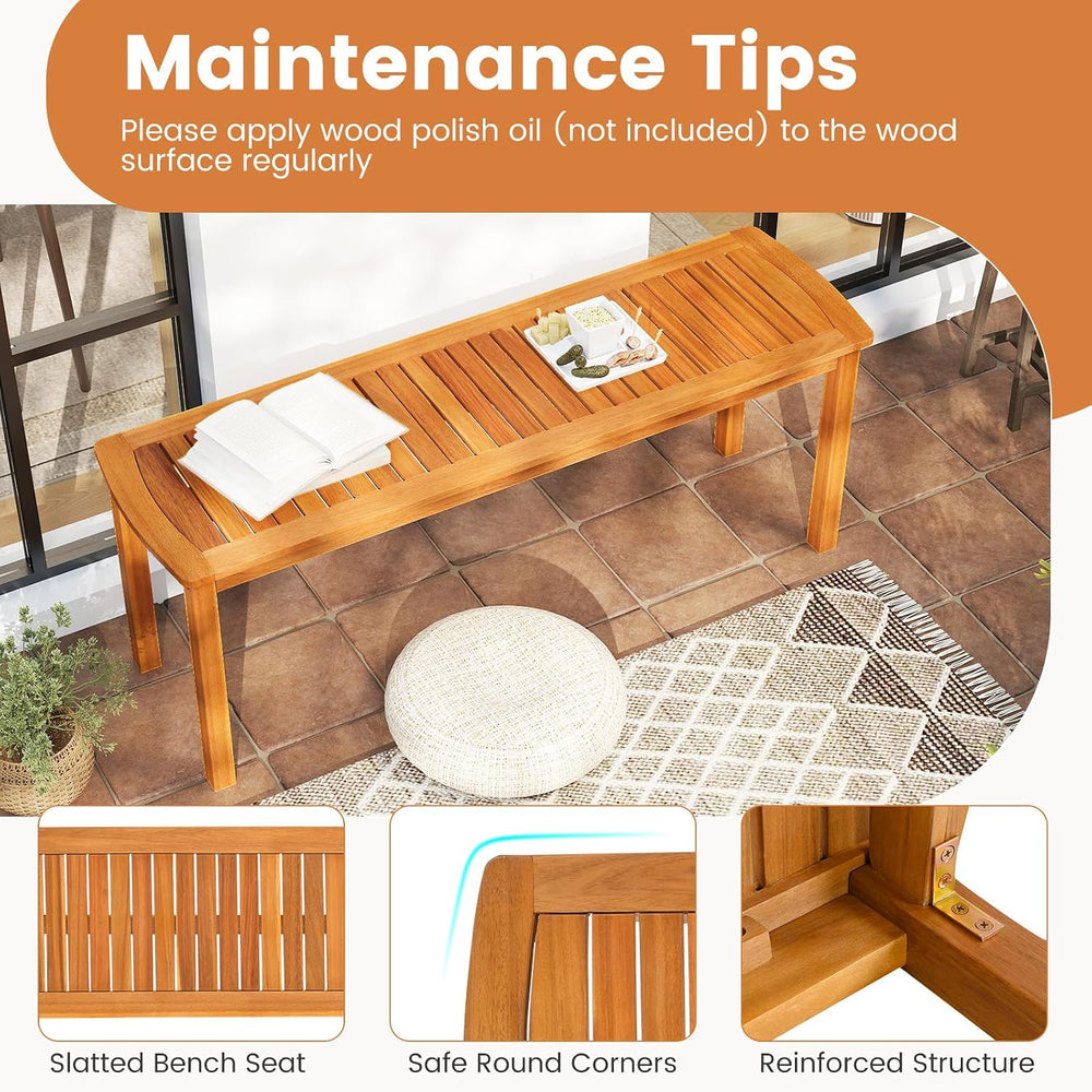 Tangkula 3 Piece Acacia Wood Patio Dining Table Set, 63" Large Patio Tab...
