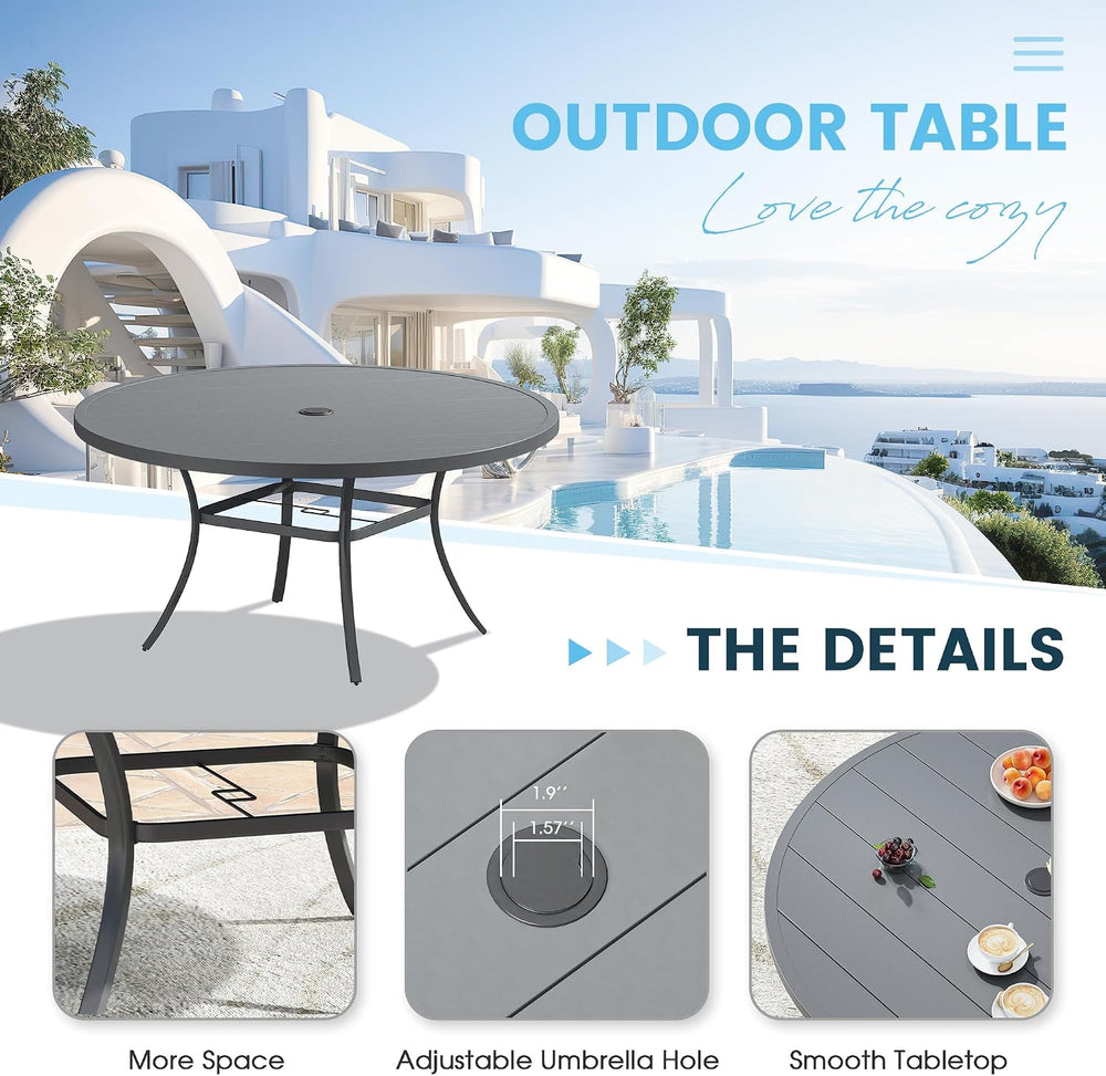 9PCS Outdoor Dining Set, 60" Round Table and 8 Swivel Chairs, Grey