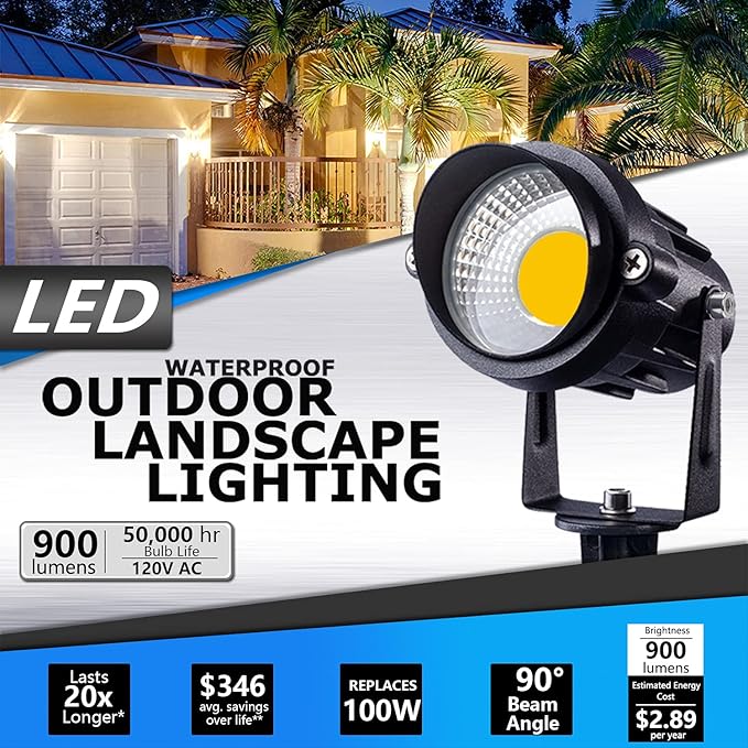 SUNVIE LED Outdoor Spotlight 12W Landscape Lighting 120V AC Waterproof Landsc...