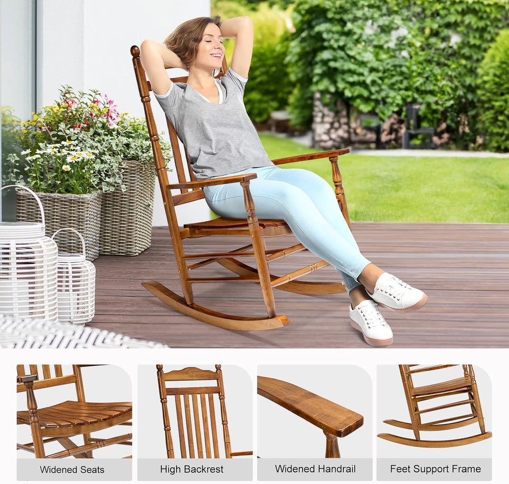 VINGLI Wooden Rocking Chair Outdoor Set of 2, Patio Rockers with High Back, S...