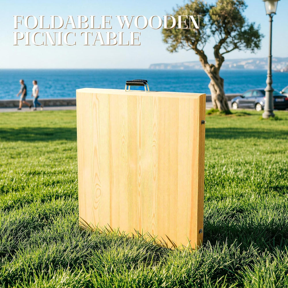 60” x 30” Boho Low Picnic Table, Foldable Solid Wood Picnic Table