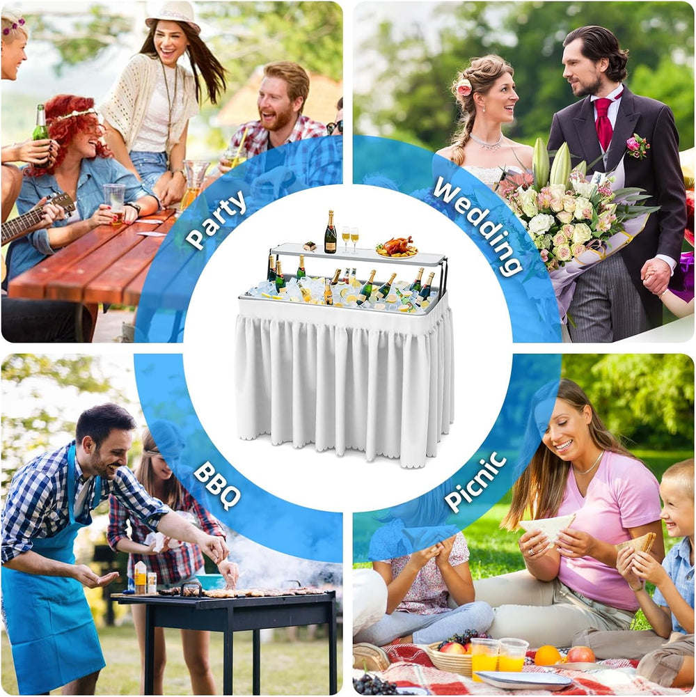 Ice Cooler Folding Table,Double-Layer Party Chilling Table with Drain and Det...