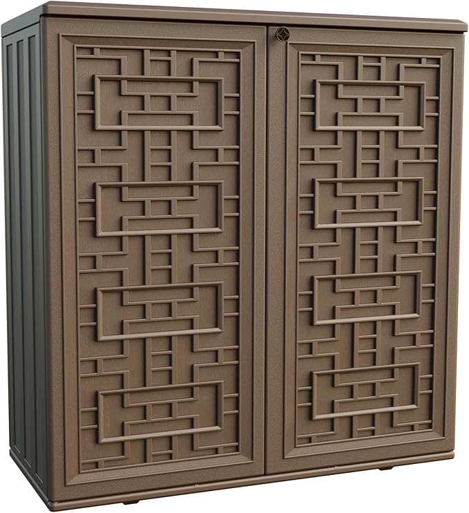 Indoor Outdoor Storage Cabinet Waterproof with 1 Shelf, Plastic Outdoor Stora...