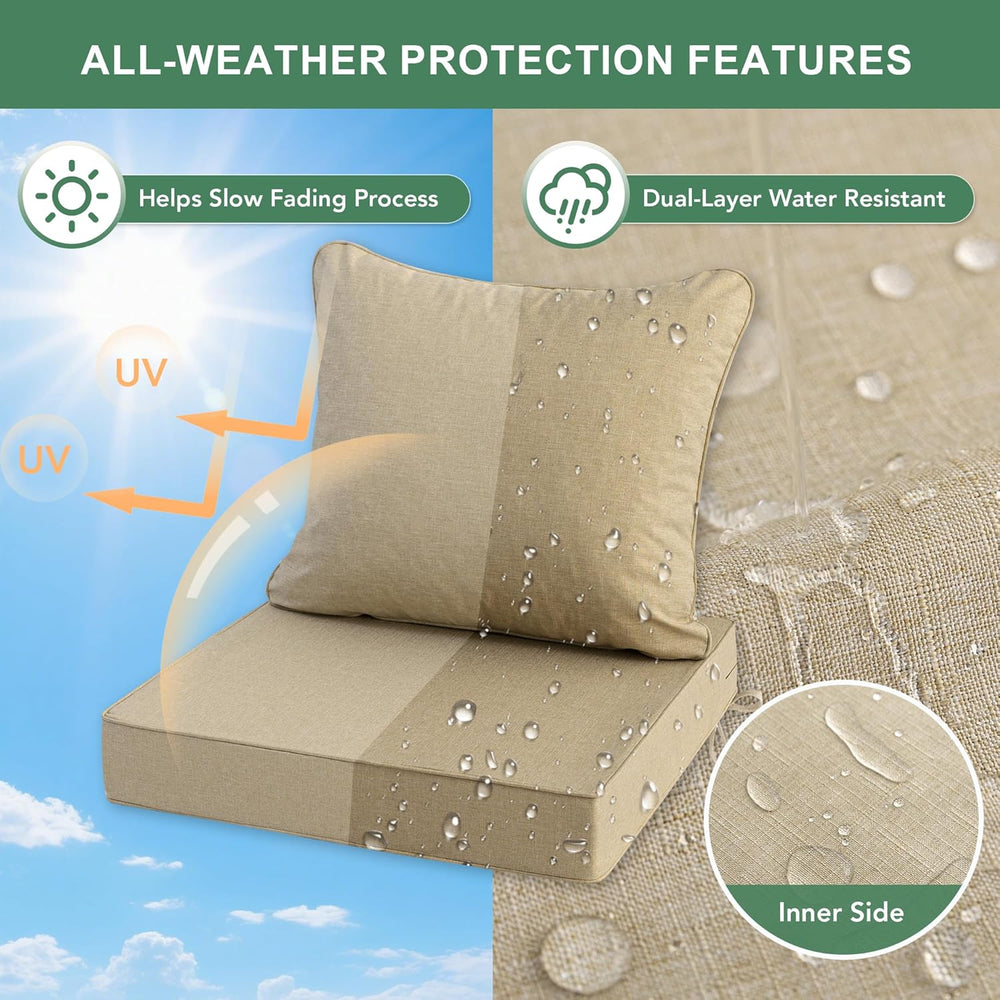 Summsun Outdoor Chair Cushions Set of 4, Faux Linen Patio Furniture Cushions,...