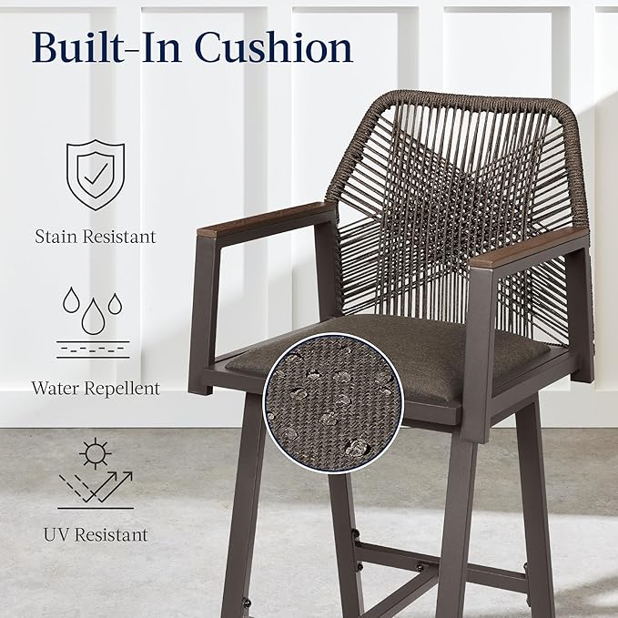 Best Choice Products Outdoor Bar Stools Set of 2, Bar Height, 360° Swivel Alu...