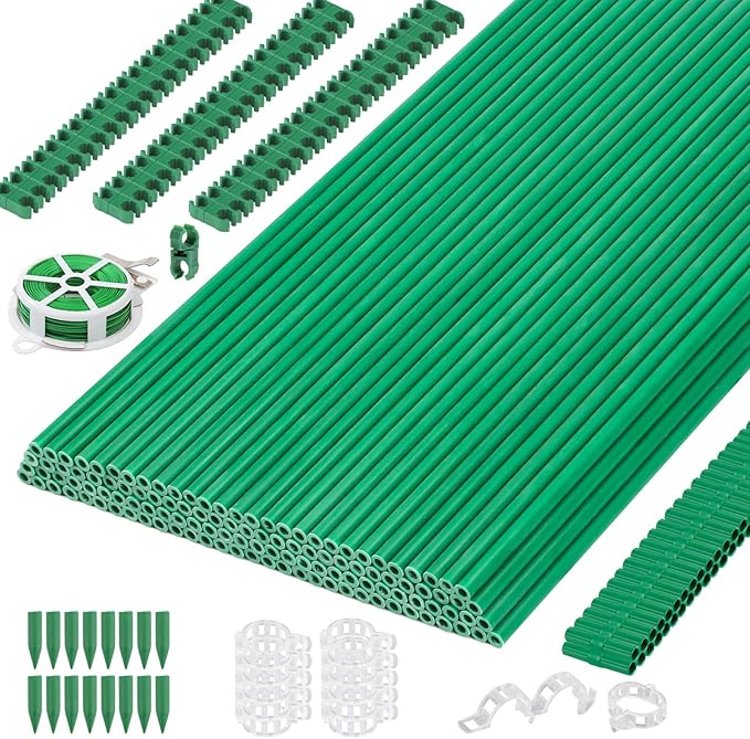 Cludoo 393PCS Garden Stakes Set with 120 Sets Fiberglass Plant Stakes Sticks ...