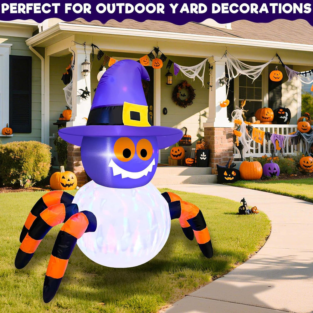 Halloween Decorations Inflatables Spider with Rotating Colorful Lights
