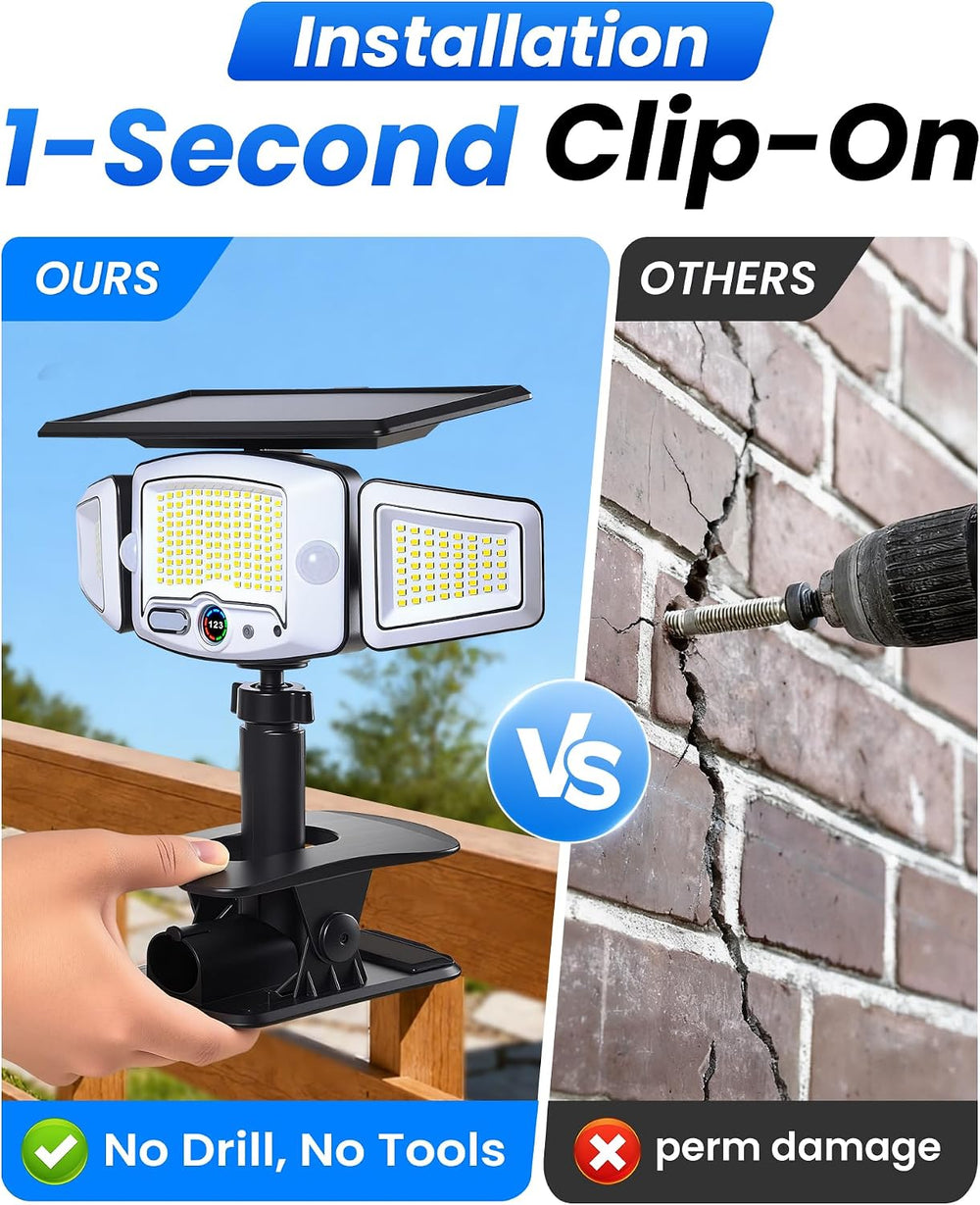 4000mAh Clip on Solar Light with Motion Sensor, 2500LM Fence Flood Light
