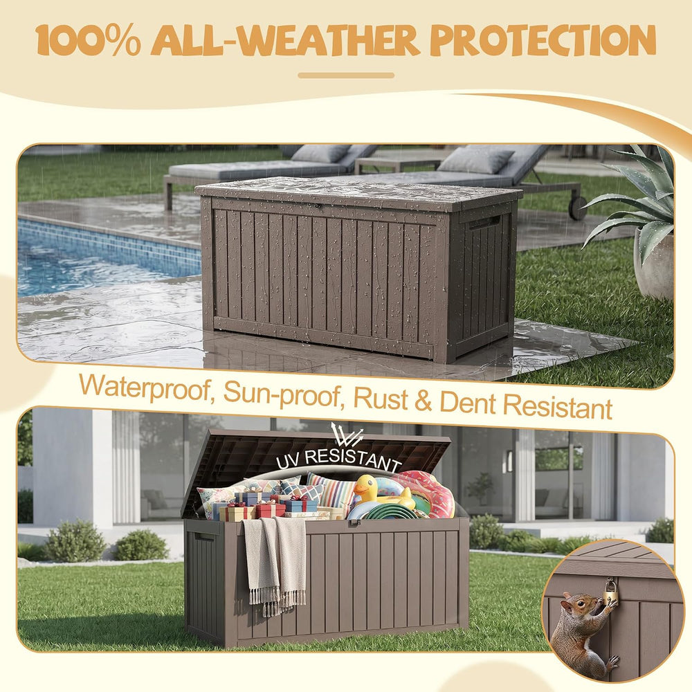 EFU Outdoor Storage Box Waterproof, 360 Gal Gen 2 Resin Deck Box Gas Struts