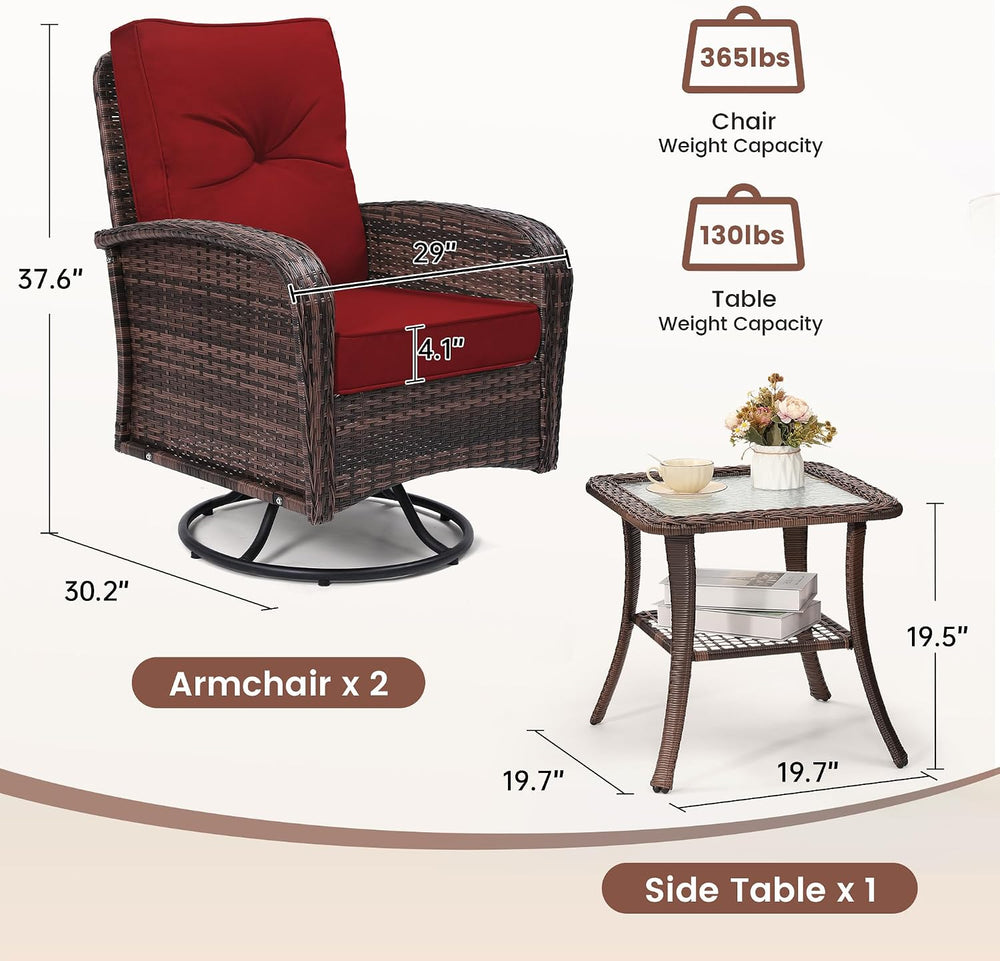 wildformers Luxury Outdoor Swivel Wicker Glider Patio Chairs with Table Set