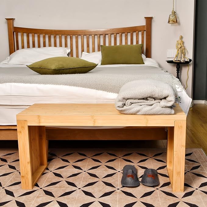 Bamboo Dining Bench, 35 inch Farmhouse Decor Indoor Kitchen Table Bench, Entr...