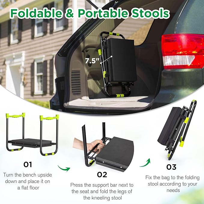 10.8” Wide Garden Kneeler and Seat, Heavy Duty Foldable Gardening Stool with ...
