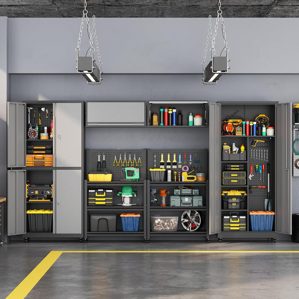 Metal Garage Storage Cabinets System, 6 Piece Workshop Steel Cabinet Set, Rol...