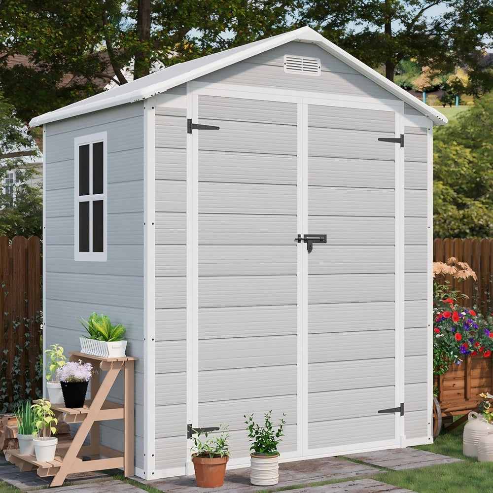 Patiowell 6x4 FT Resin Outdoor Storage Shed with Floor, Light Gray