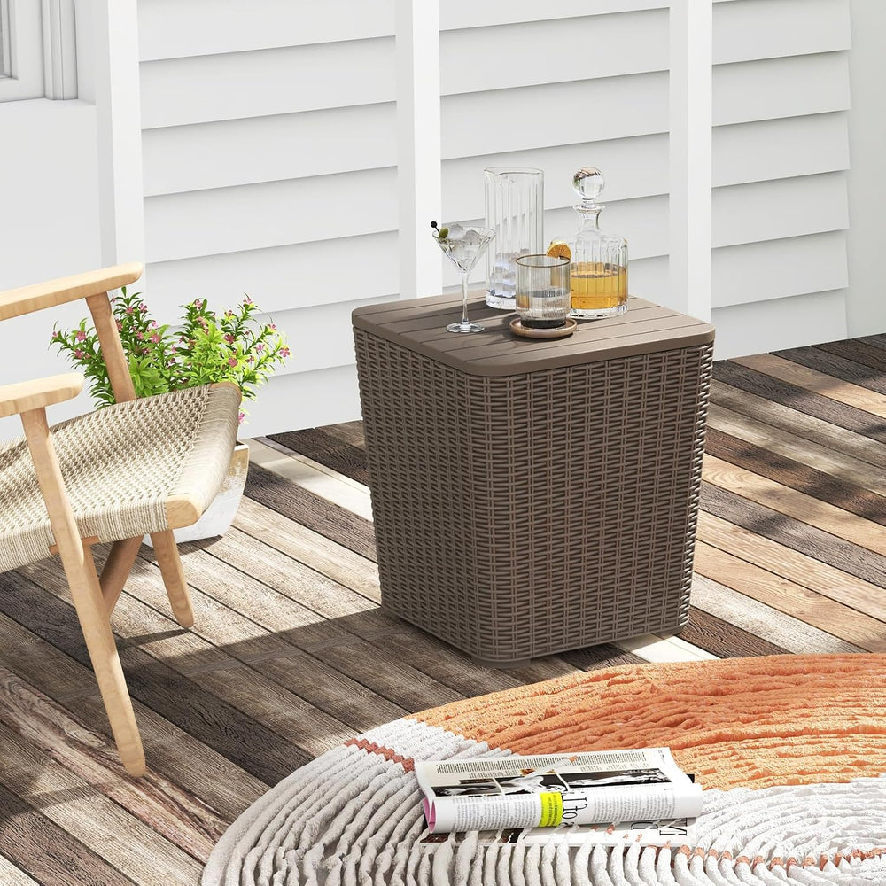 GIANTEX 11.5 Gallon Deck Box, Outdoor Side Table with Removable Lid, Faux Wic...