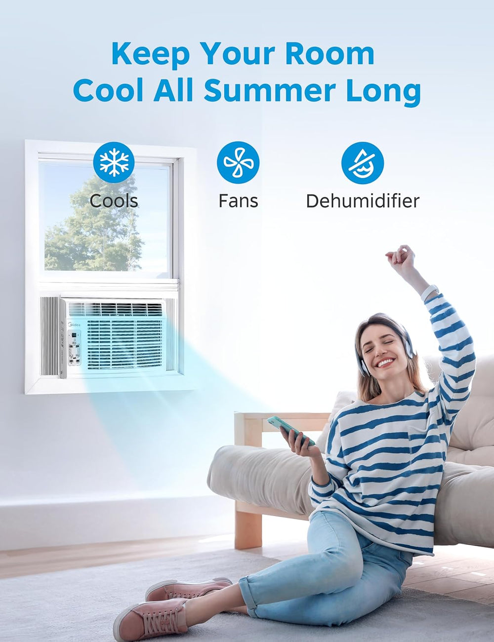 Midea 6,000 BTU Window Air Conditioner, 3-in-1 Cool/Fan/Dehumidifier Window A...