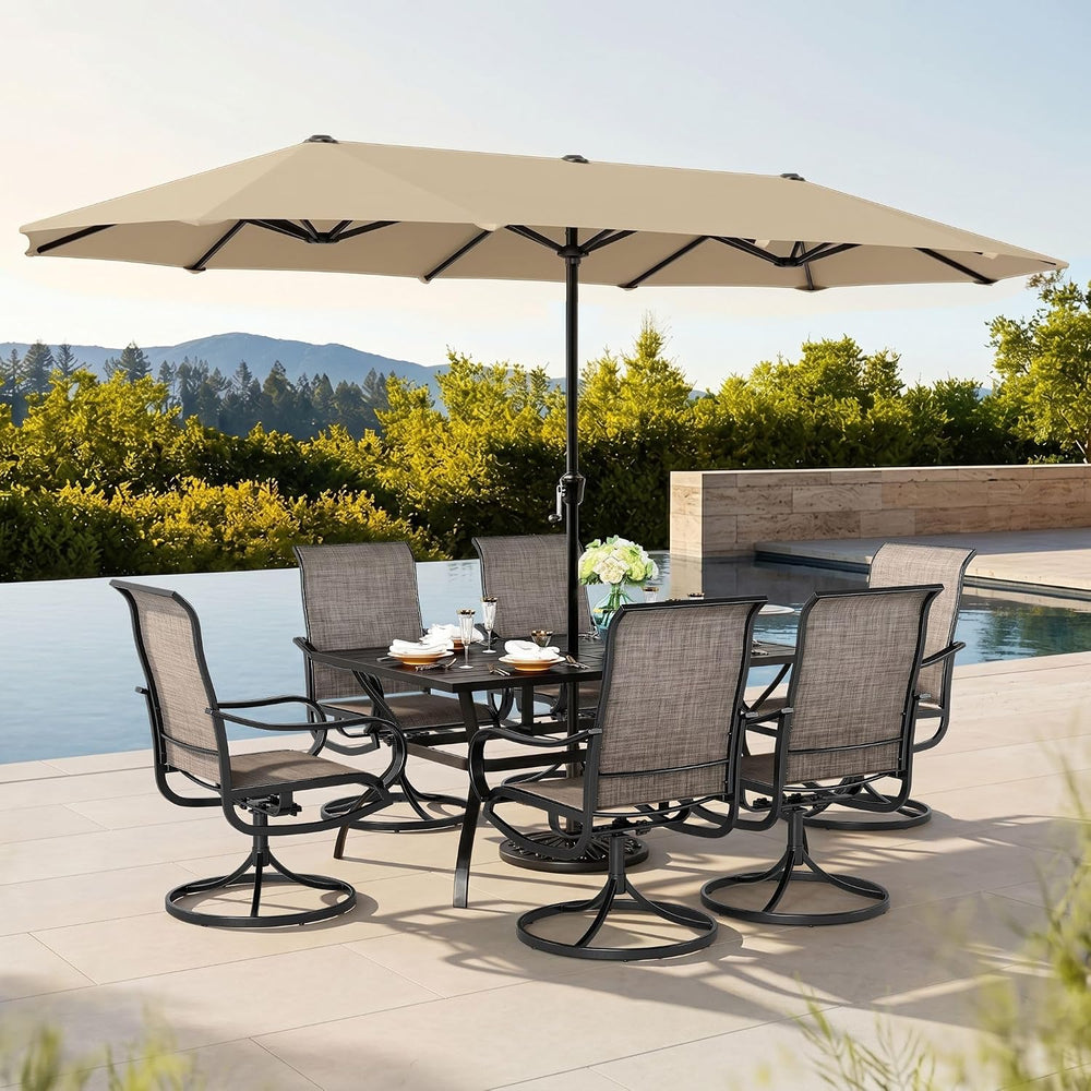 Sophia & William Outdoor Dining Set with Umbrella for 6 w/Swivel Chairs