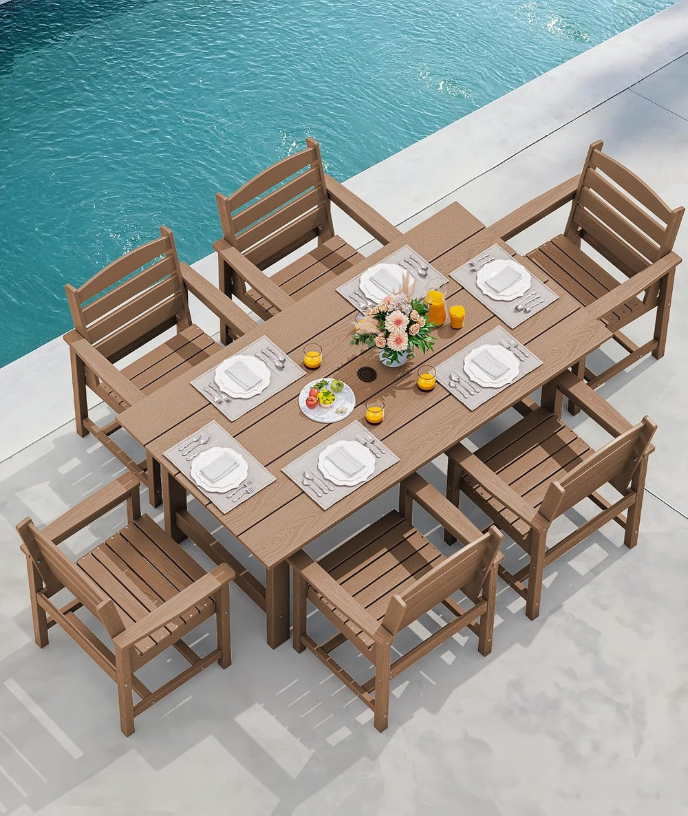 SERWALL Patio Dining Chair Set of 2,All Weather HDPE Dining Chair, Brown