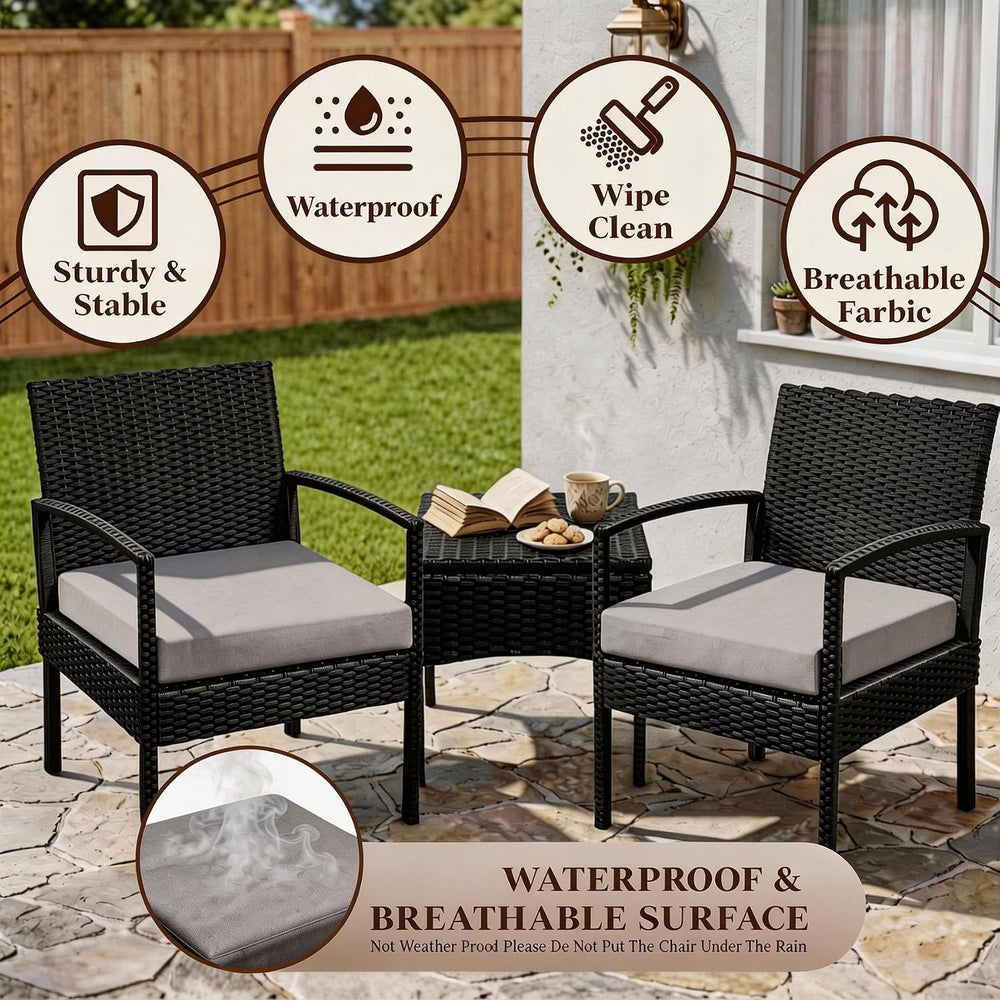 PROHIKER 3 PCS Patio Rattan Conversation Bistro Chairs Set, Outdoor Patio Fur...