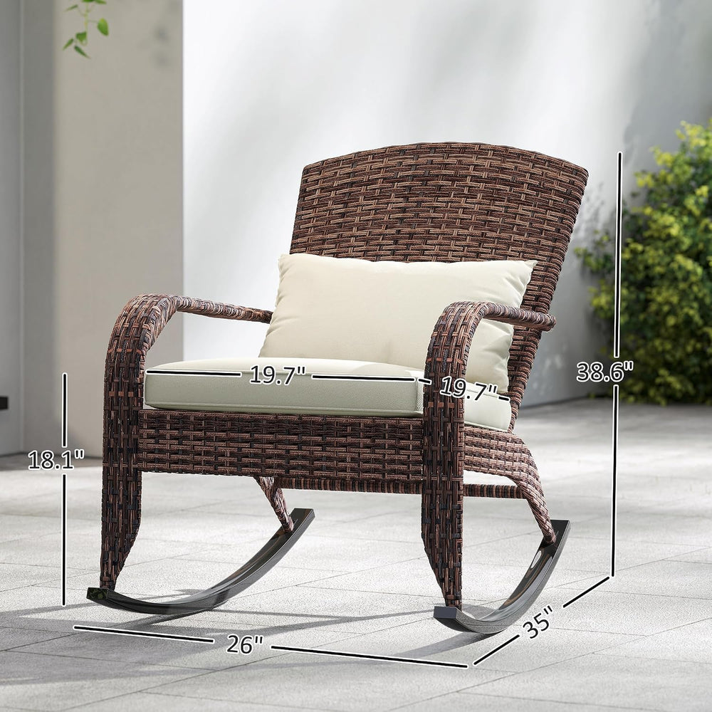 Outsunny Outdoor Wicker Adirondack Rocking Chair, Cream White & Mixed Brown