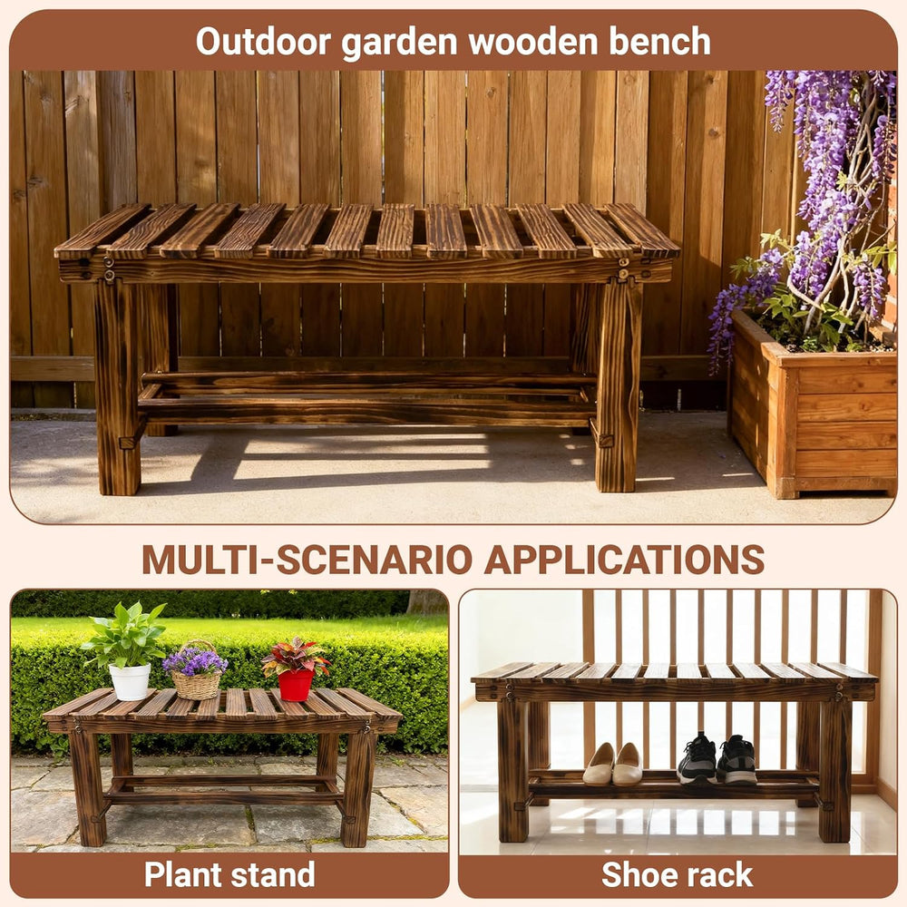 47.2" Outdoor Garden Bench, Weatherproof 2-Person Backless Wooden Bench ...