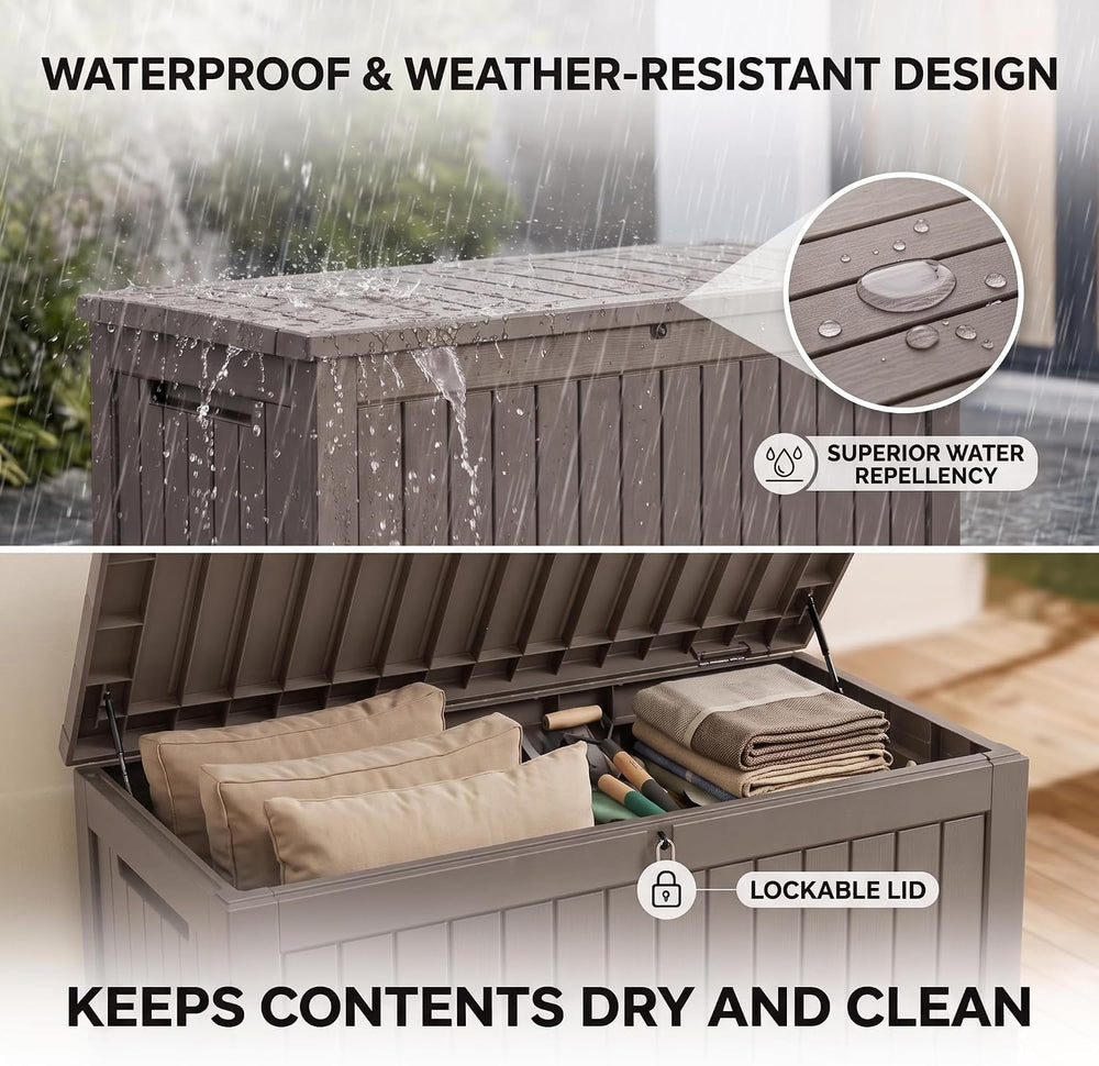 320 Gallon Extra-large Outdoor Storage Box, Waterproof Lockable Deck Box
