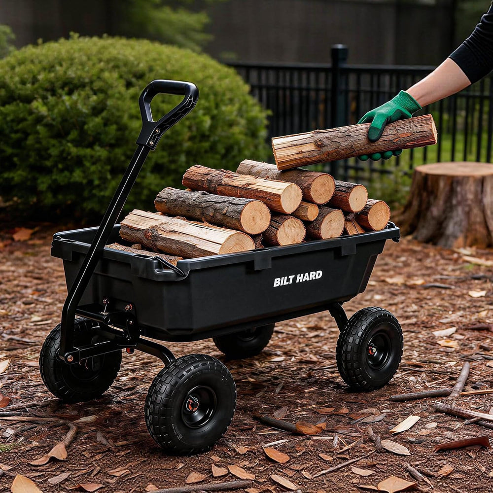 BILT HARD 900 lbs Poly Garden Dump Cart, 5 Cu.Ft Wheelbarrow Cart with 10&quo...