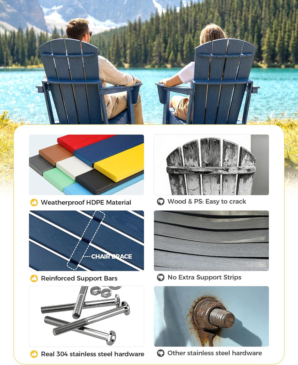 EcoVidaOutdoors Adirondack Chair Set of 4, HDPE Outdoor Chair, Navy