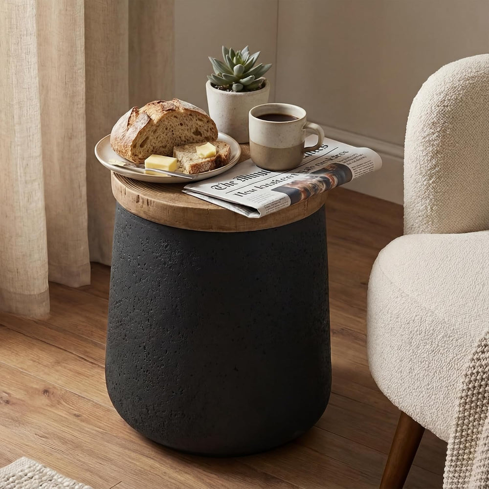 HOMPUS Concrete Outdoor Side Table Sets of 2, 2 Pieces Cylinder Shaped