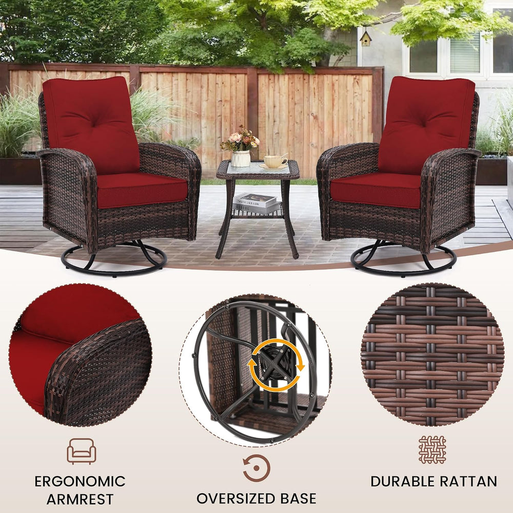 wildformers Luxury Outdoor Swivel Wicker Glider Patio Chairs with Table Set