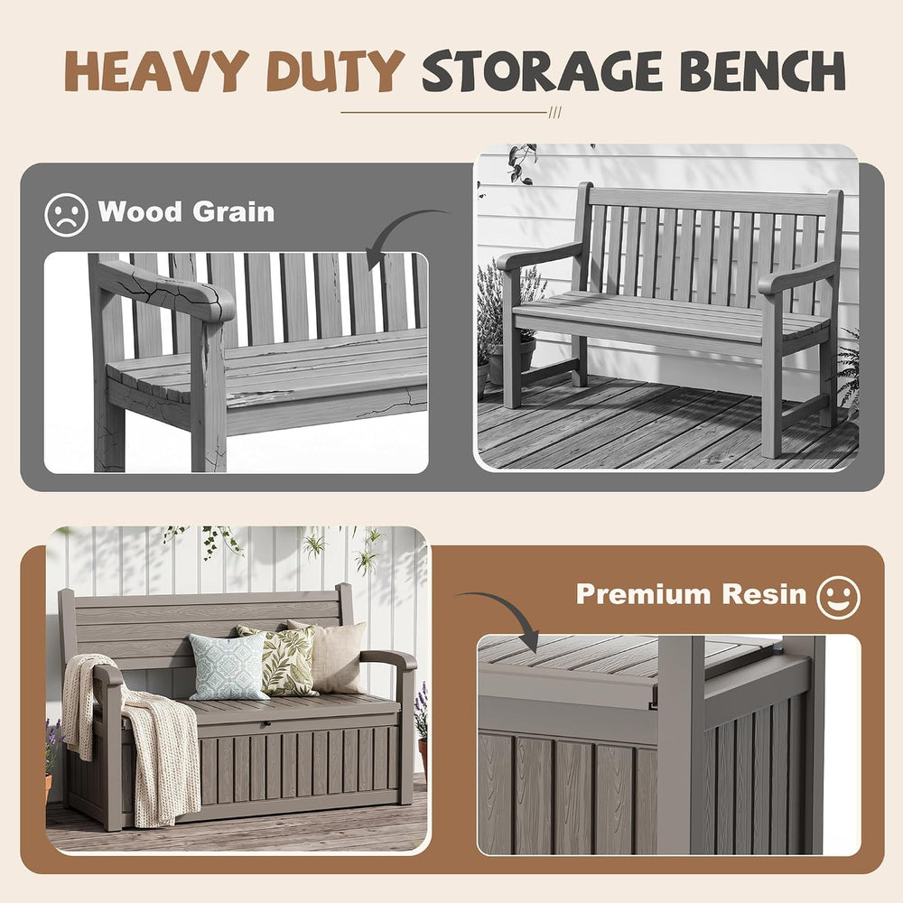 EFU Outdoor Bench Storage Deck Box,120 Gallon Waterproof Wicker