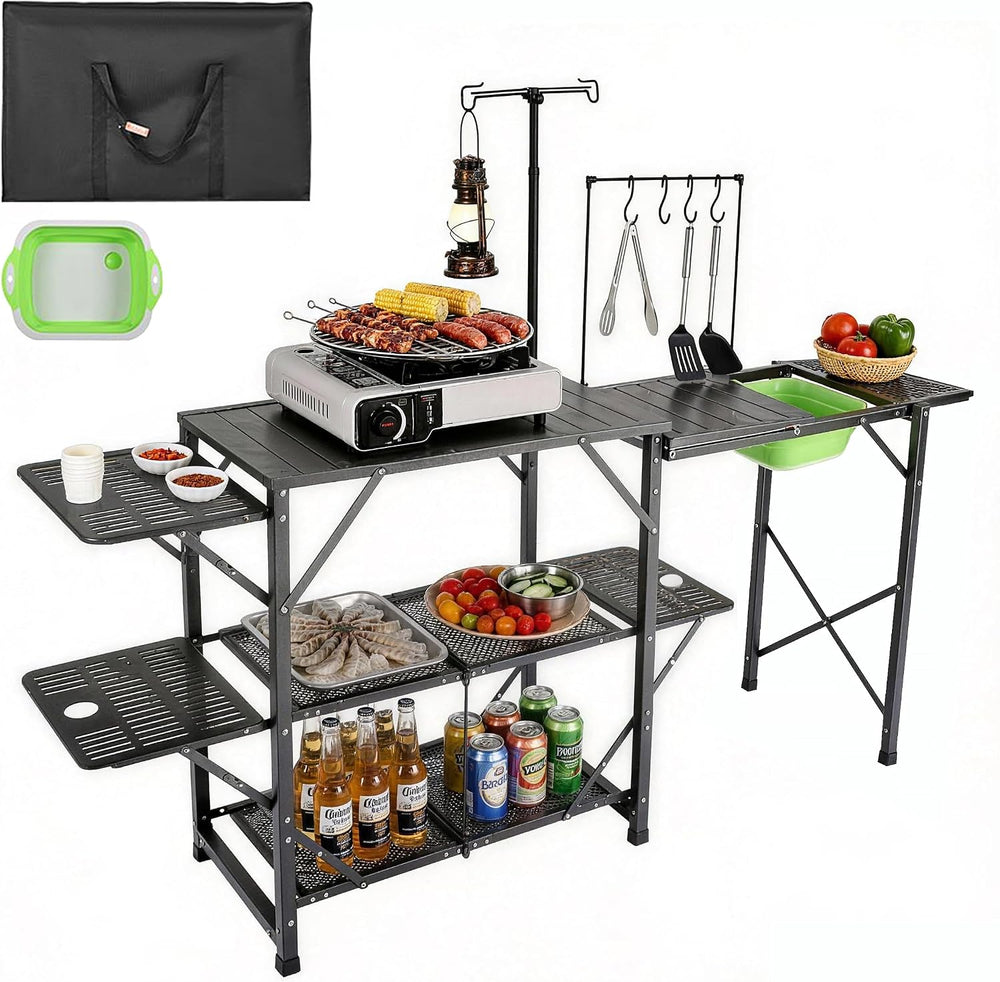 VEVOR Camping Kitchen Table with Sink, Aluminum Folding Portable Outdoor Cook...