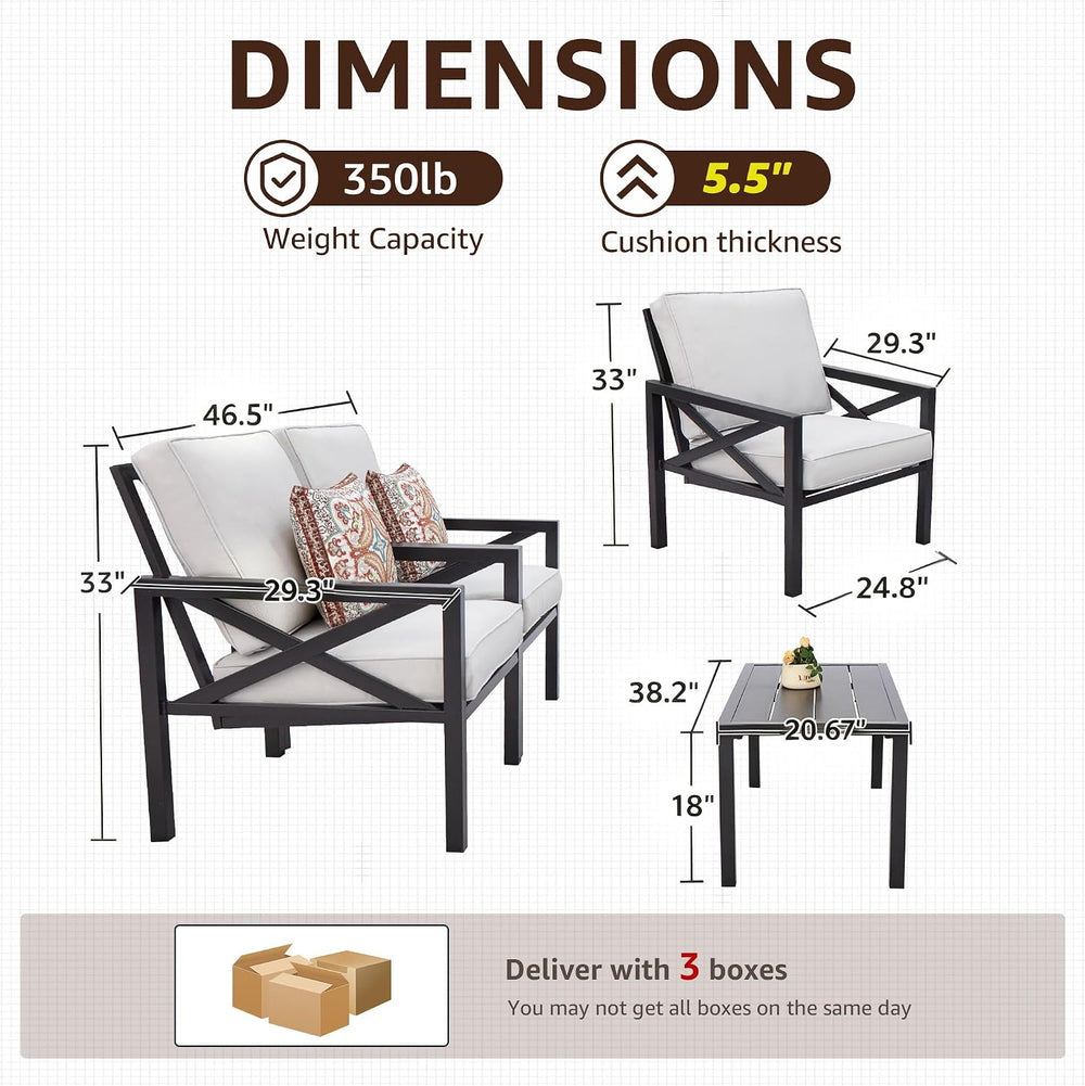 4 Piece Patio Furniture Set Metal Patio Conversation Set, 5.5"Cushion Grey